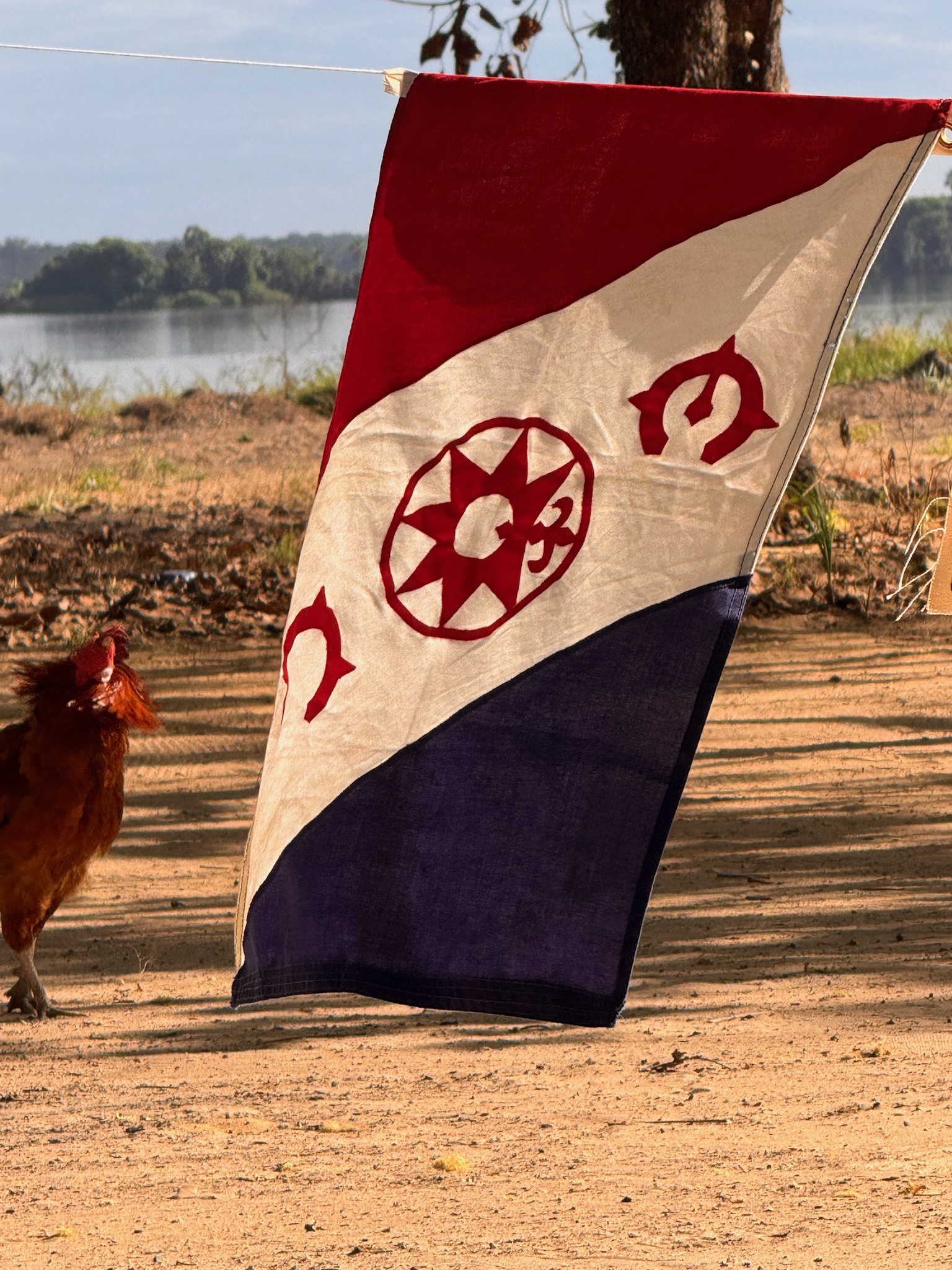 Bandeira cerimonial com grafismo em disco